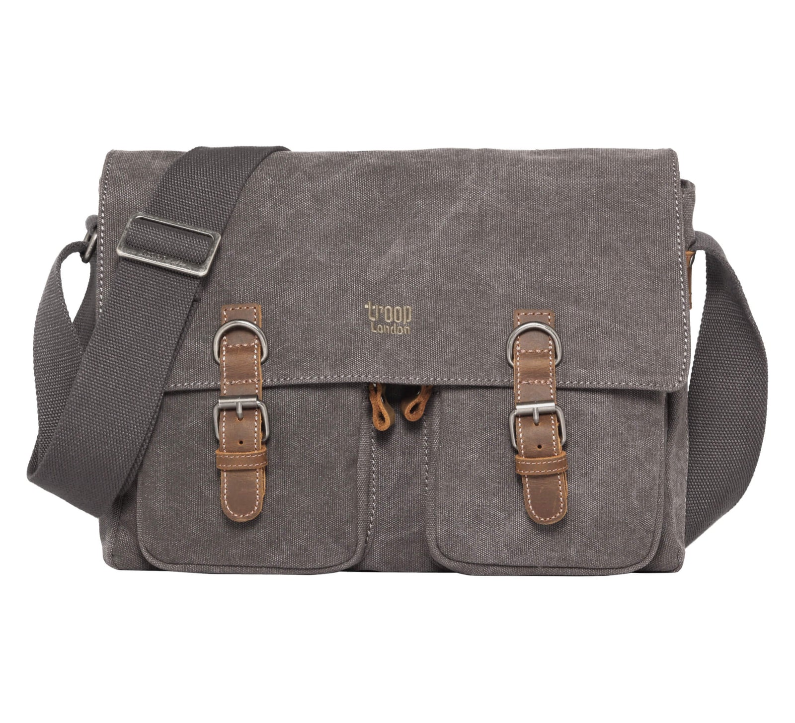 Troop London classic bag TRP0210 features distinctive front twin pocket giving style and character, spacious main compartment adds functionality.